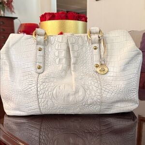 Brahmin Elegant White Crocodile-Embossed Handbag